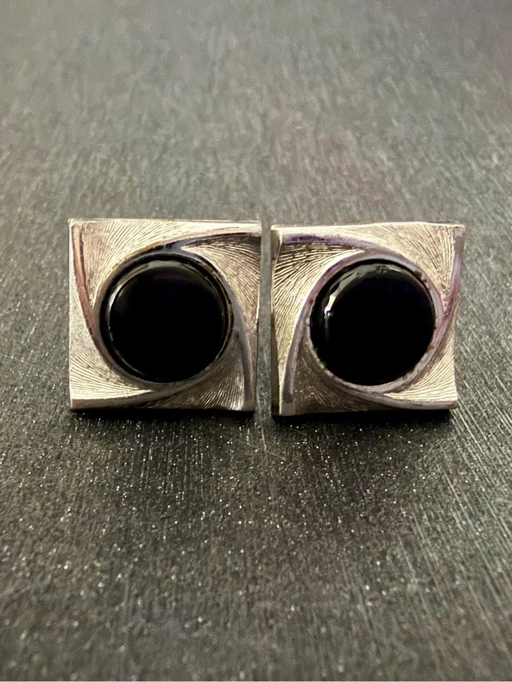 Vintage cufflinks with Black Onyx Center Stone with White Gold plated finish